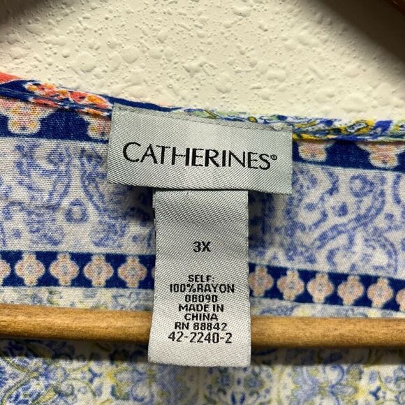 Catherines Multicolor 3/4 Sleeve Rayon Lace Trim Gauze Blouse Women’s 3X - Picture 6 of 13